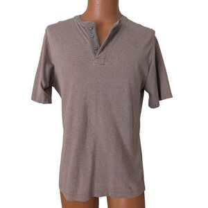 Short Sleeve Knit Henley Top Men Small Brown Cotton Stretch Casual Minimalist